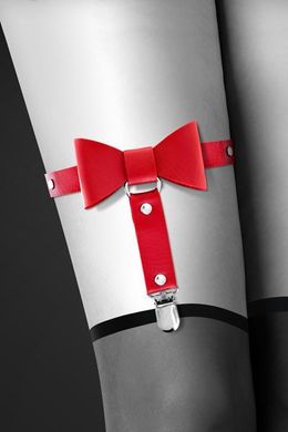 Гартер на ногу Bijoux Pour Toi - WITH BOW Red, сексуальна підв'язка з бантиком, екошкіра SO2221 фото