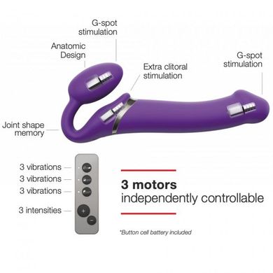 Безремневой страпон с вибрацией Strap-On-Me Vibrating Violet L, диаметр 3,7см, пульт ДУ, регулируемы SO3826 фото