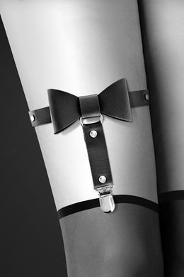 Гартер на ногу Bijoux Pour Toi - WITH BOW Black, сексуальна підв'язка з бантиком, екошкіра SO2220 фото